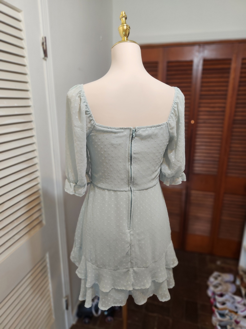 Light Blue Puff Sleeve Ruffle Mini Dress - Picture 7 of 12